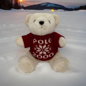 Vintage Ralph Lauren Teddy Bear Plush POLO 2000 Snowflake Sweater Y2K
